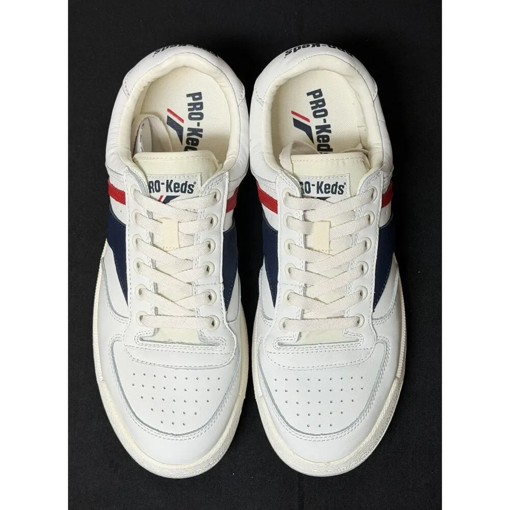 Pro-Keds Skyhawk Men's Size 9.5 (M) White/Blue/Red Low Top Leather Sneakers NWT